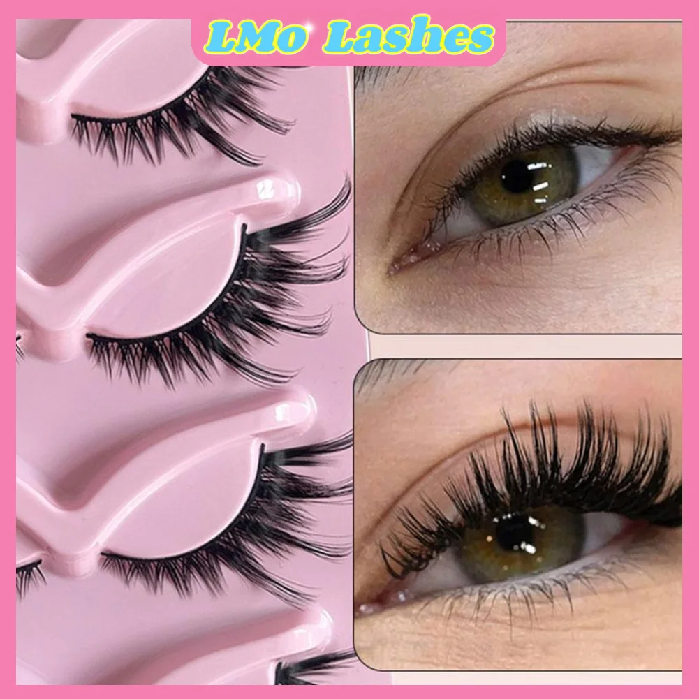 5 Pairs Cat Eye Manga Lashes Faux Eyelashes Wispy Fluffy Winged Tips Eye Elongated Natural Long False Lashes for Daily