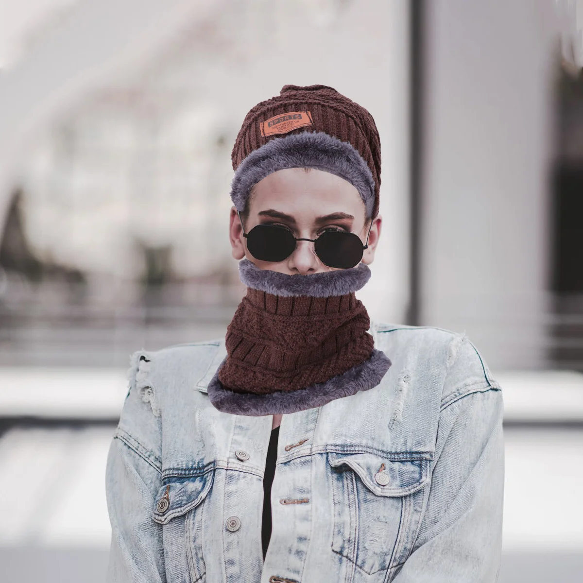 

Hat Scarf Set Winter Knitted Beanie Warm Thick Woolen Head Neck Cover For Outdoor Cold Weather Sportswear Accessory