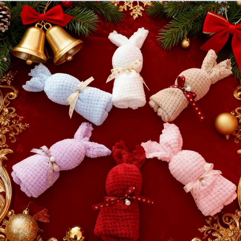 4Pcs Random Color Rabbit Face Towel Souvenir Small Rabbit Towel Wedding Return Gift Birthday Gift Opening Gift Bridesmaid Wedding Small Gift Best Gift for Christmas Halloween Thanksgiving New Year Birthday Gift
