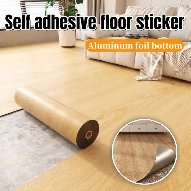 Roll of PVC Self-adhesive Floor Sticker Wall Covering Material Moisture-proof Wood Grain Vinyl Sheet with Aluminum Foil Backing