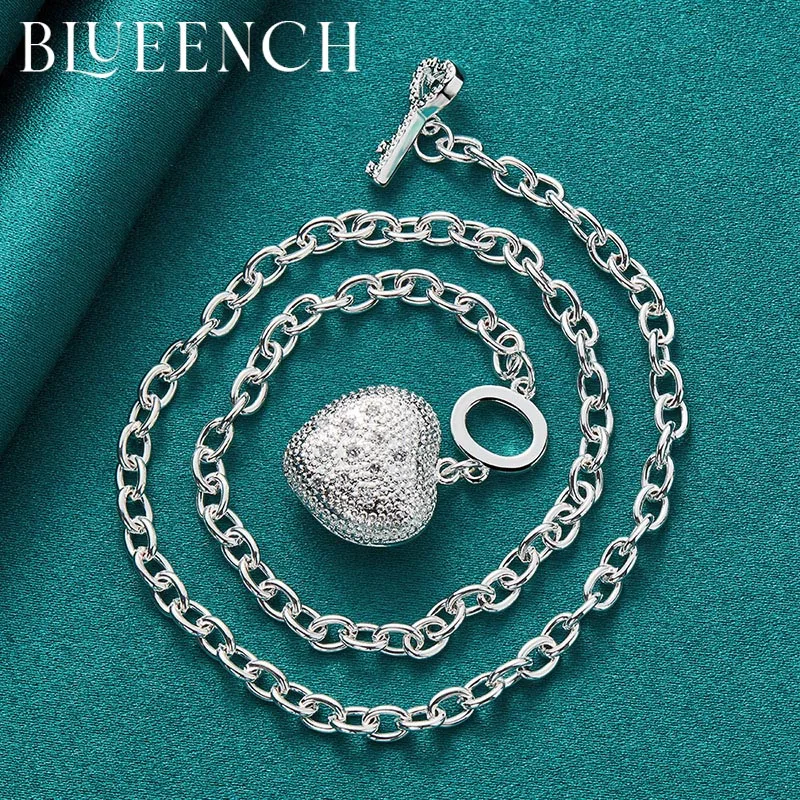 Blueench 925 Sterling Silver Heart Peach Pendant Key OT Buckle Necklace for Women Proposal Wedding Fashion Jewelry