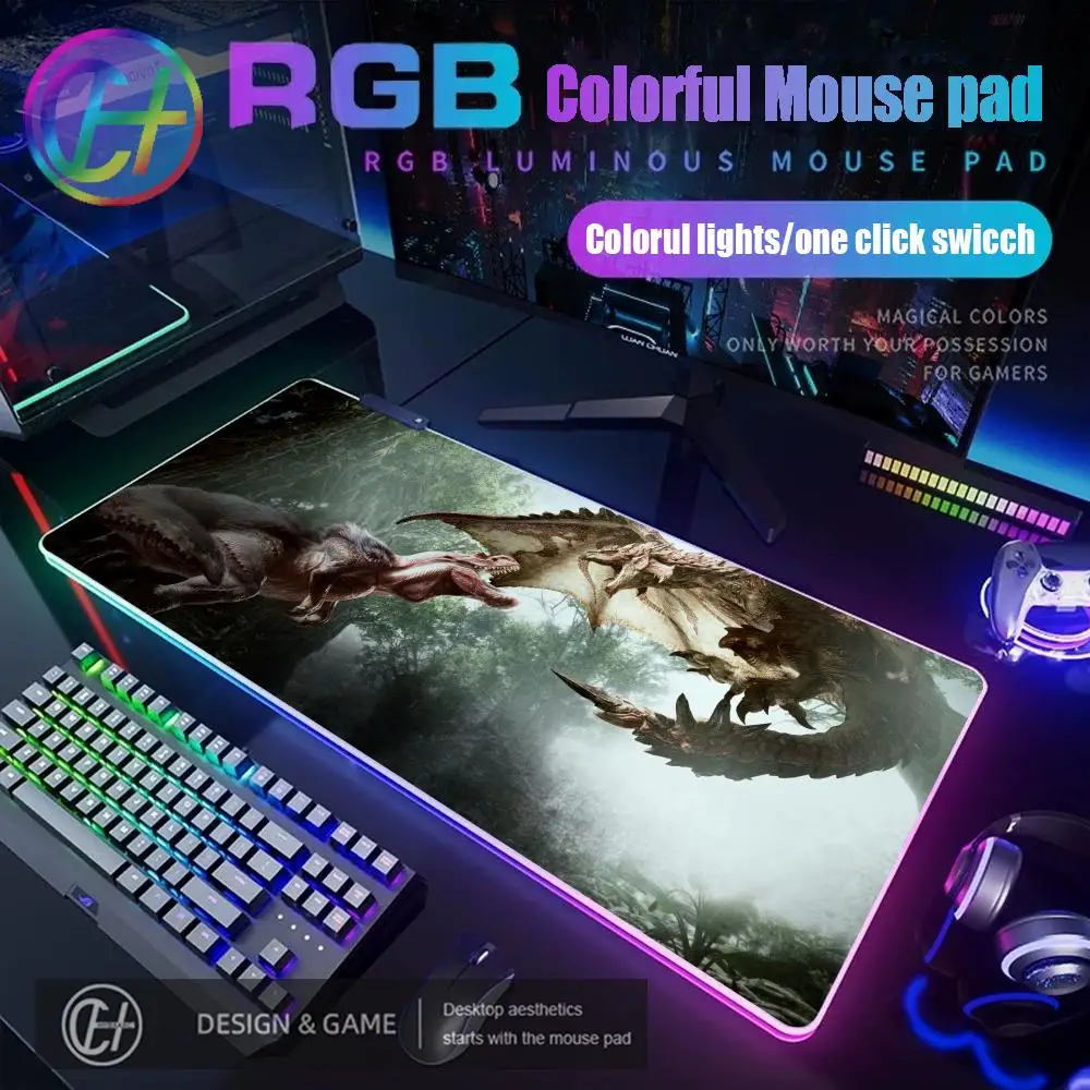 

Коврик для мыши Monster Hunter World, коврик для мыши в стиле хитай, коврик для мыши с HD-принтом, RGB настольный коврик, светодиодный большой геймерский милый настольный коврик