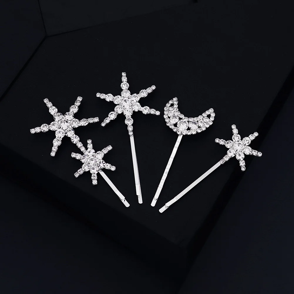 4PK/Set Star Moon Crystal Kids Hair Clips For Girls Fashion Jewelry Hair Accessories Party Performance Rhinestone Hairpin