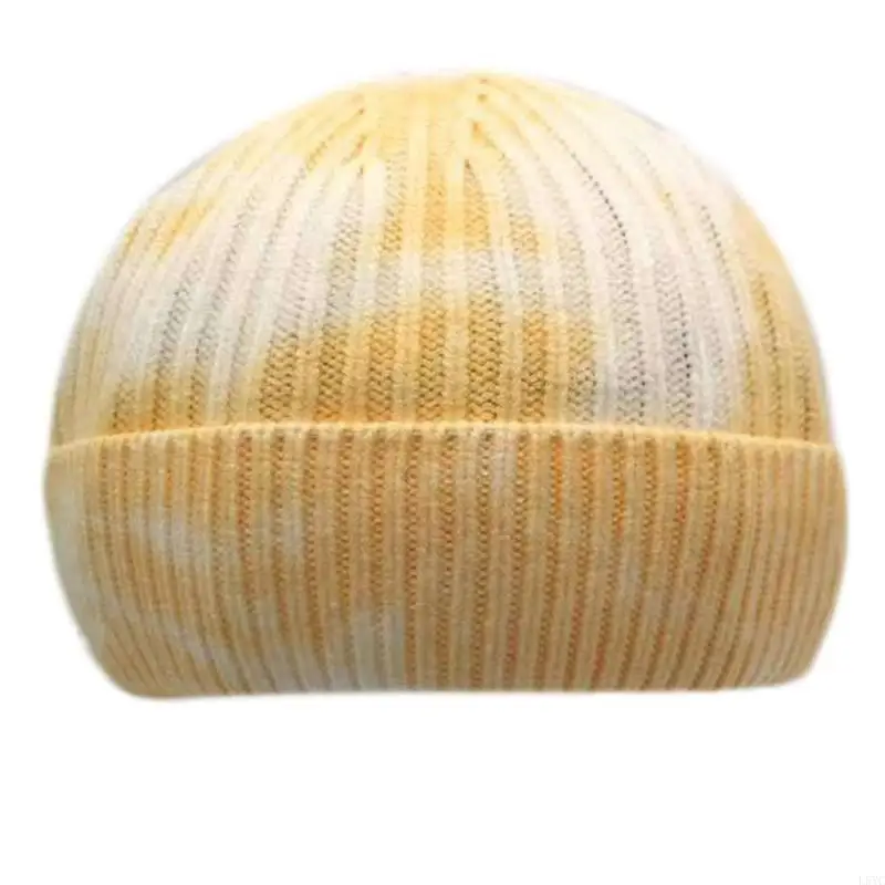 

L5YC Зимняя теплая вязаная шапка унисекс в рубчик с градиентом и принтом тай-дай, шапка с черепом в стиле хип-хоп