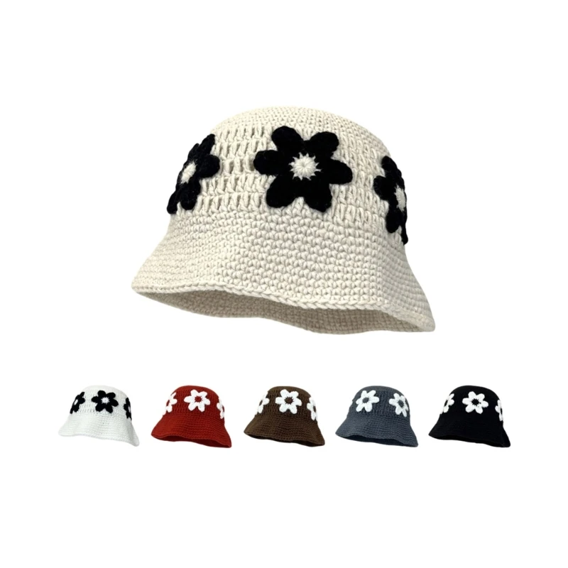 Crochet Bucket Hat for Woman Teenagers Outdoor Foldable Commute Fisherman Hat Wide Brim Spring Summer Anti-Uv Hat Dropship