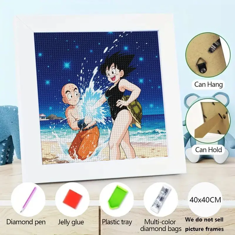 

1 шт. Dragon Ball Z Набор для алмазной живописи, Гоку Криллин Пляж Водные игры Аниме 5D Полная дрель Горный хрусталь Вышивка DIY Ремесло, Стена