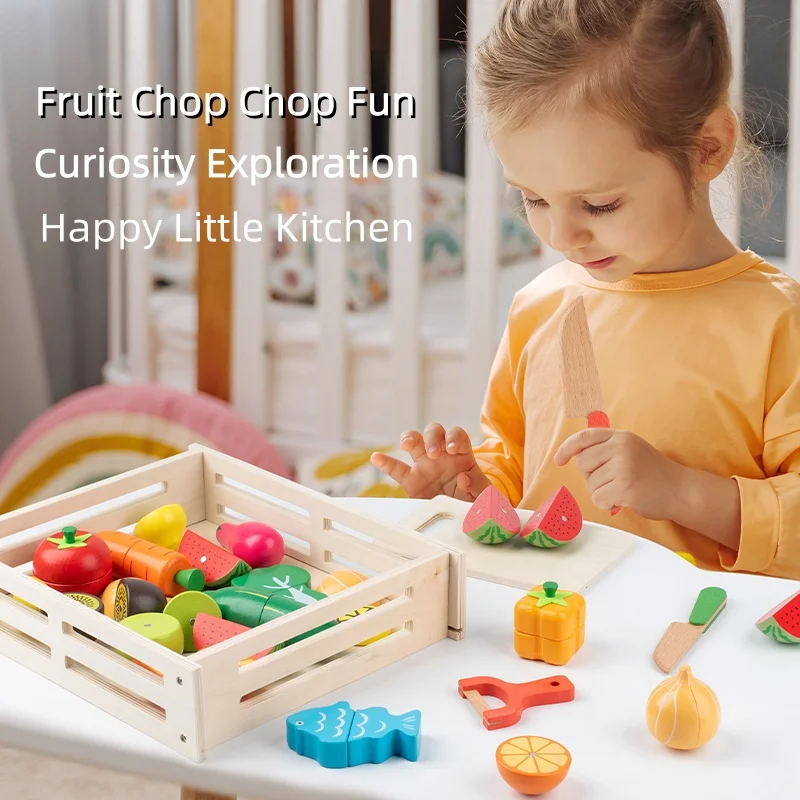 مجموعة ألعاب خشبية ممتعة لقطع الفواكه والخضروات تتضمن فواكه وخضروات متنوعة مع أدوات تقطيع للأطفال سيكون لها انفجارًا