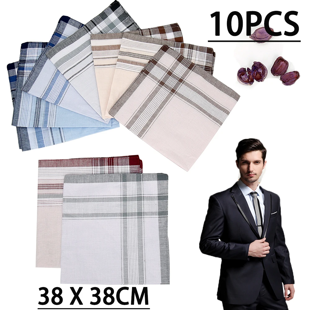 10/12Pcs Men\'s Handkerchiefs Soft Cotton Handkerchiefs Striped Square Handkerchiefs for Grooms Weddings Prom Celebration Party