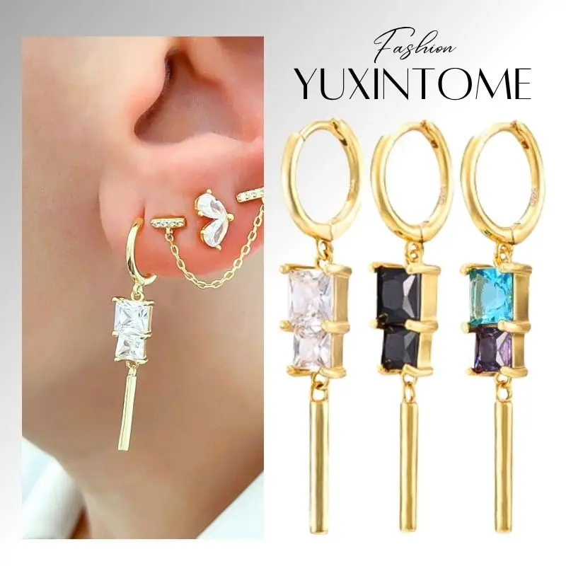 

925 Sterling Silver Needle White Zirconia Hoop Earrings Women's Luxury Geometry Long Pendant Earrings Fashion Jewelry Gifts