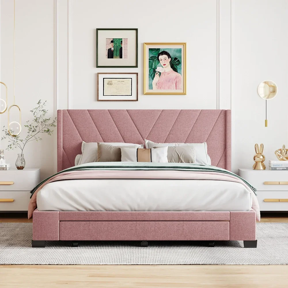 

Modern Queen Size Upholstered Platform Bed with 3 Drawers for Bedroom, Queen Size bed with 3 drawers