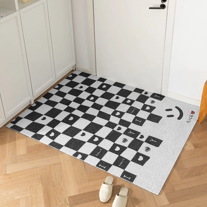 Checkered Plaid Doormat,Non Slip Washable,Black White Rug, Indoor Outdoor Mat,Entrance Bathroom Floor Mats,Christmas Home Carpet