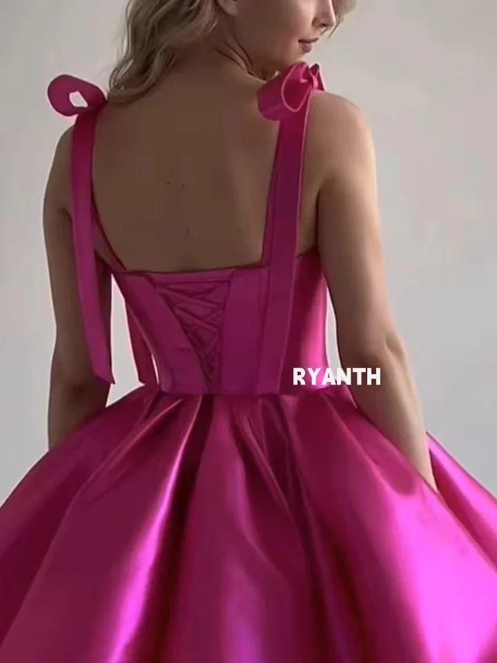 Ryanth kurze schulter freie Satin Heimkehr Kleid für Teenager 2024 Mini Schatz geschwollene Abschluss ball Cocktail Party Kleid Kordel zug zurück