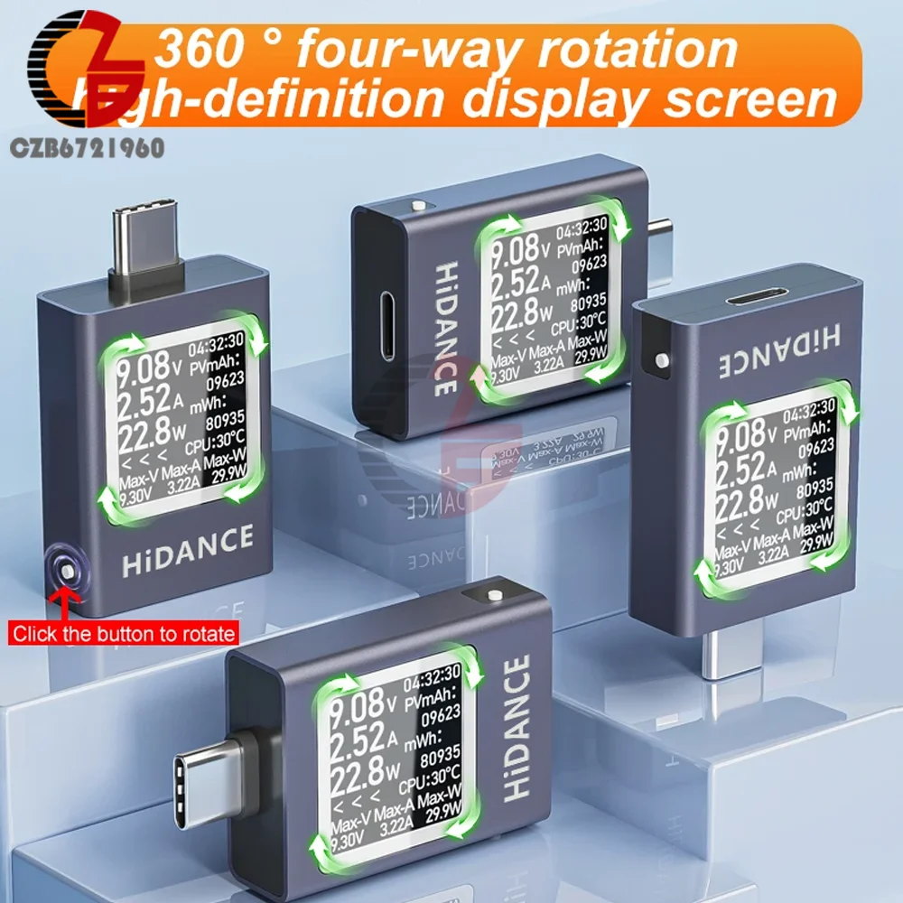 DC 4.5-50V 0-12A Voltmeter, Ammeter multifungsi USB tipe-c penguji pengisian cepat tegangan saat ini