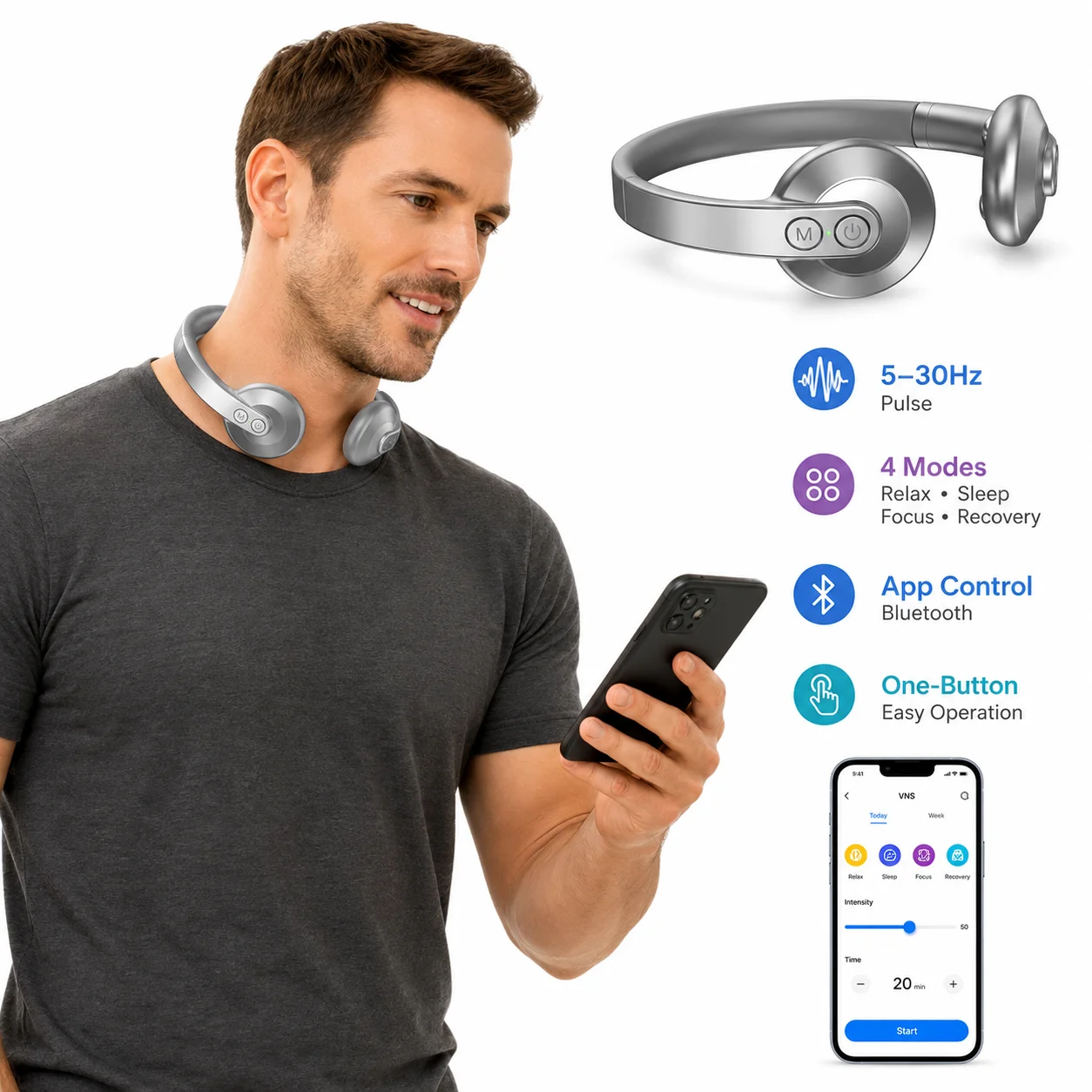 Smart Pulse Neck Massager Low Frequency Pulse  5-30Hz 4 Modes Bluetooth App Control One Button Operation Relaxation Device
