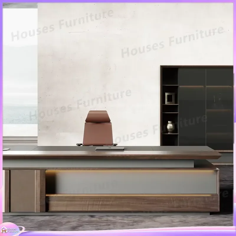 Luxury Executive Desk Solid Wood Office Furniture Brown CEO Manager Boss Table Large Computer Workstation Modern Business view 2