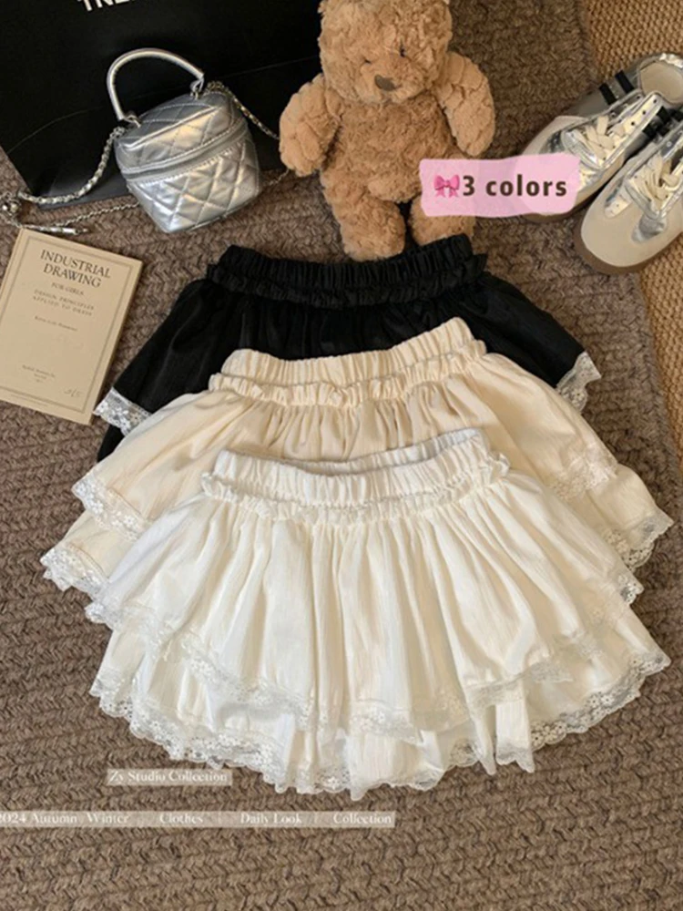 

Lace Skirt Women's Spring Autumn Anti-Light Ballet Style Skirt Curtain Butt Covering Short Skirt Korean Version Commute