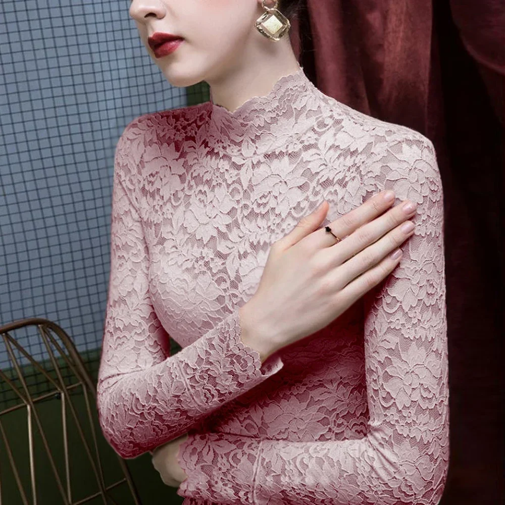 Y2K ยืดดอกไม้ลูกไม้ T เสื้อผู้หญิงกลีบแขนยาวเสื้อยืด S-3XL สีชมพูสีเขียวสีขาวสีดําแขนยาว Tees เสื้อผ้าสุภาพสตรี