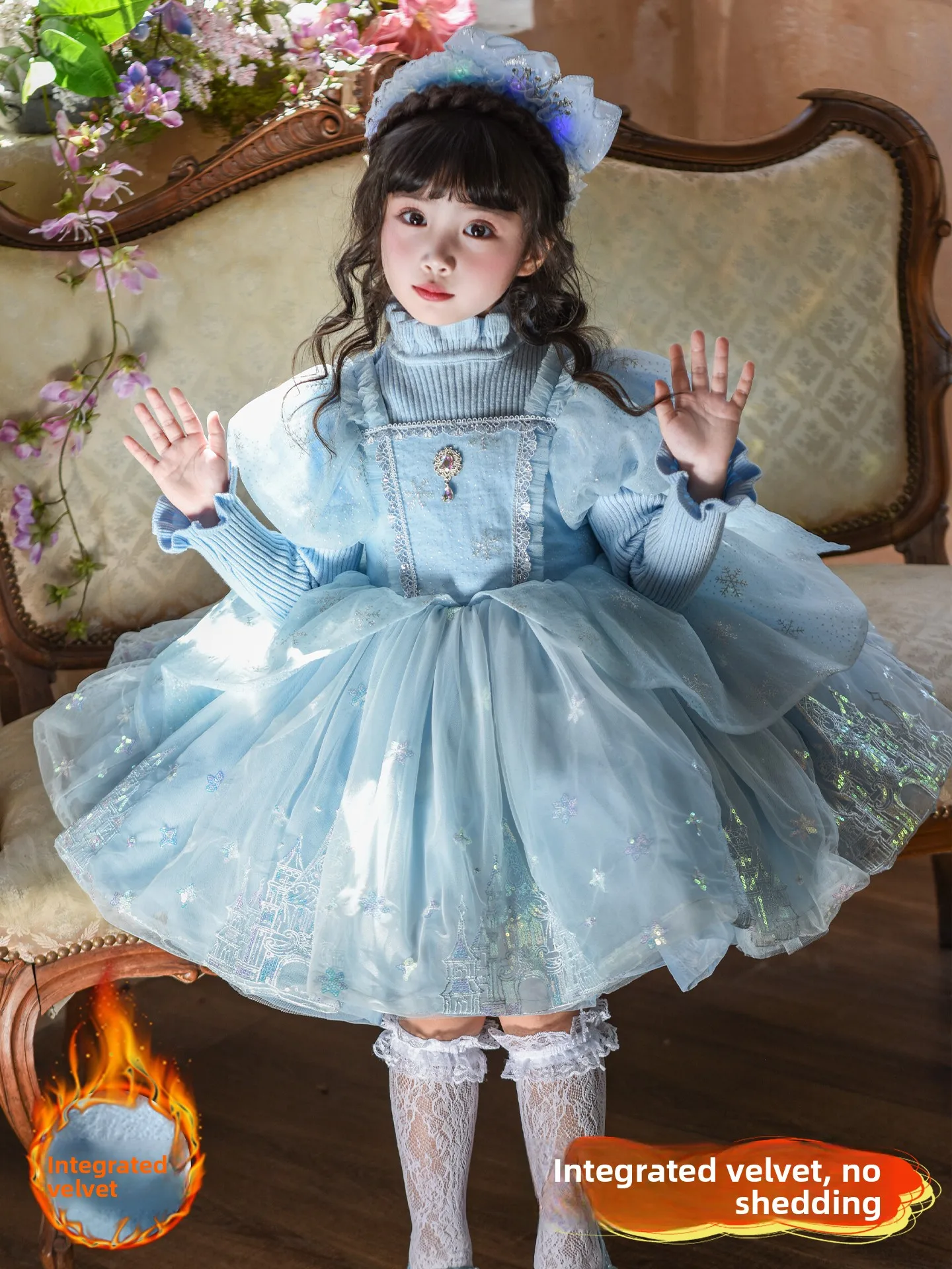 

Платье принцессы Эльзы для девочек, праздничное платье на день рождения, новинка зимы 2025, в стиле Лолита, с пышной юбкой, из мягкой трикотажной ткани, с длинным рукавом