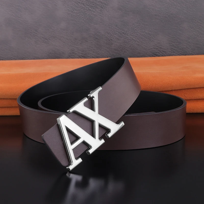 High Quality A letter slide buckle luxury brand genuine leather designer belts men fashion 3.8cm casual Waistband coffee