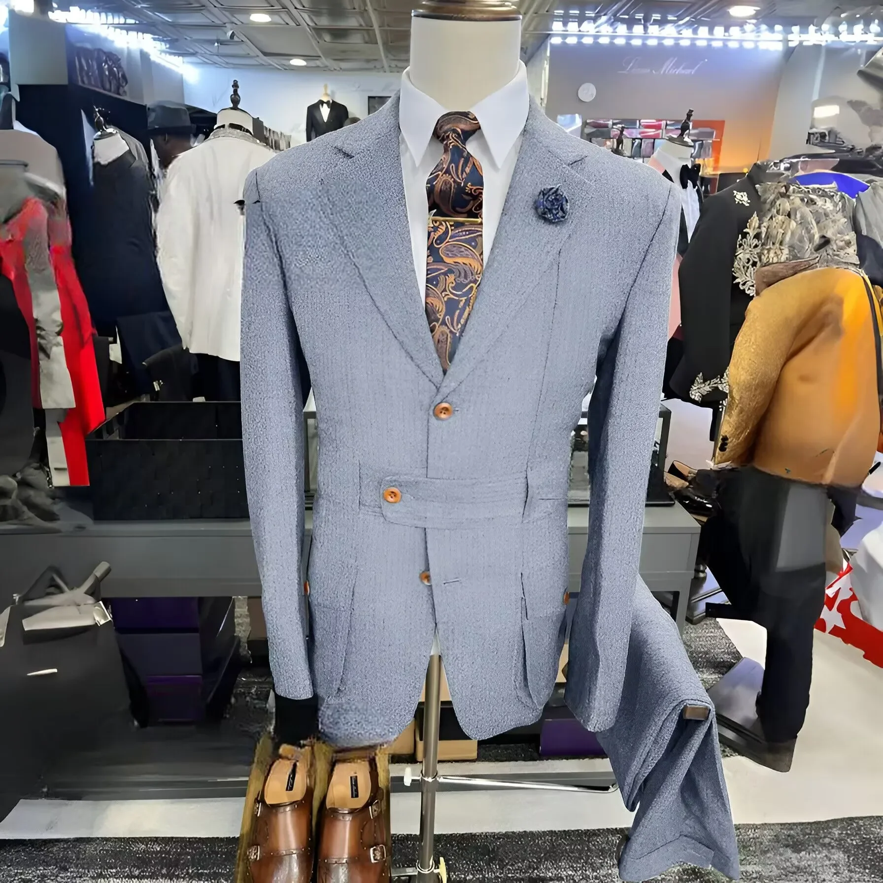 

Men's Vintage Suit 2 Piece Herringbone Jacket Pants Formal Office Workwear Wool Party Dress Groom's Tuxedo