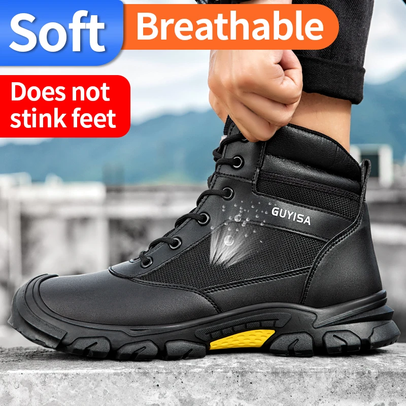 Safety Shoes for Men Steel Toe Boots Anti smashing Anti piercing Durable  Breathable High Top Construction Work Protective Shoes