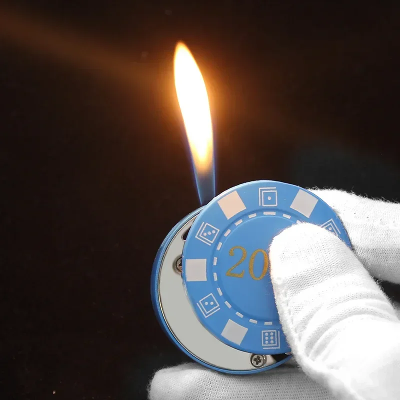 2024 New Strange Creative Casino Chips Metal Lighter Gas Personality Butane Torch Lighter Oil Smoking Portable Mini Fun Gadgets