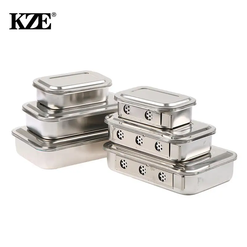 304 Thick Stainless Steel Sterilization Tray Box Square Plate With Hole Cover Equipment And Surgical Instruments