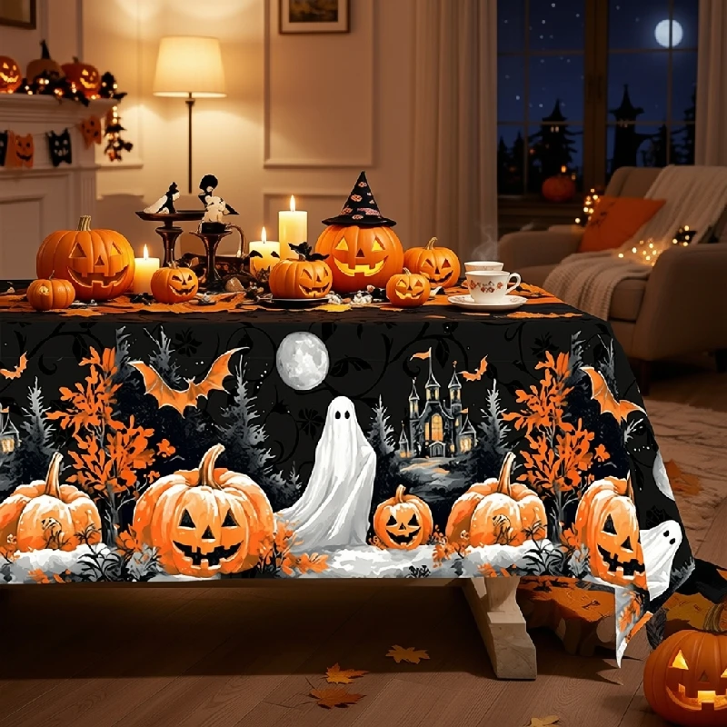 Vespri Halloween tablecloth, ghostly pumpkin and ghost pattern tablecloth, October celebration decorationzyc