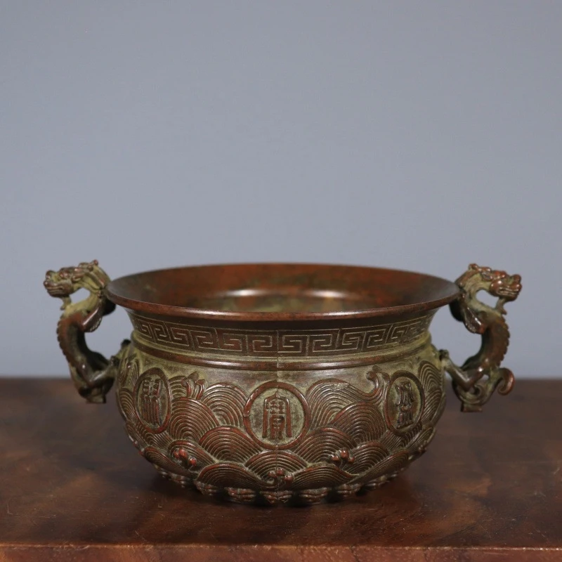 -colored Pixiu treasure bowl, decorative copper sculpture, housewarming gift ornament