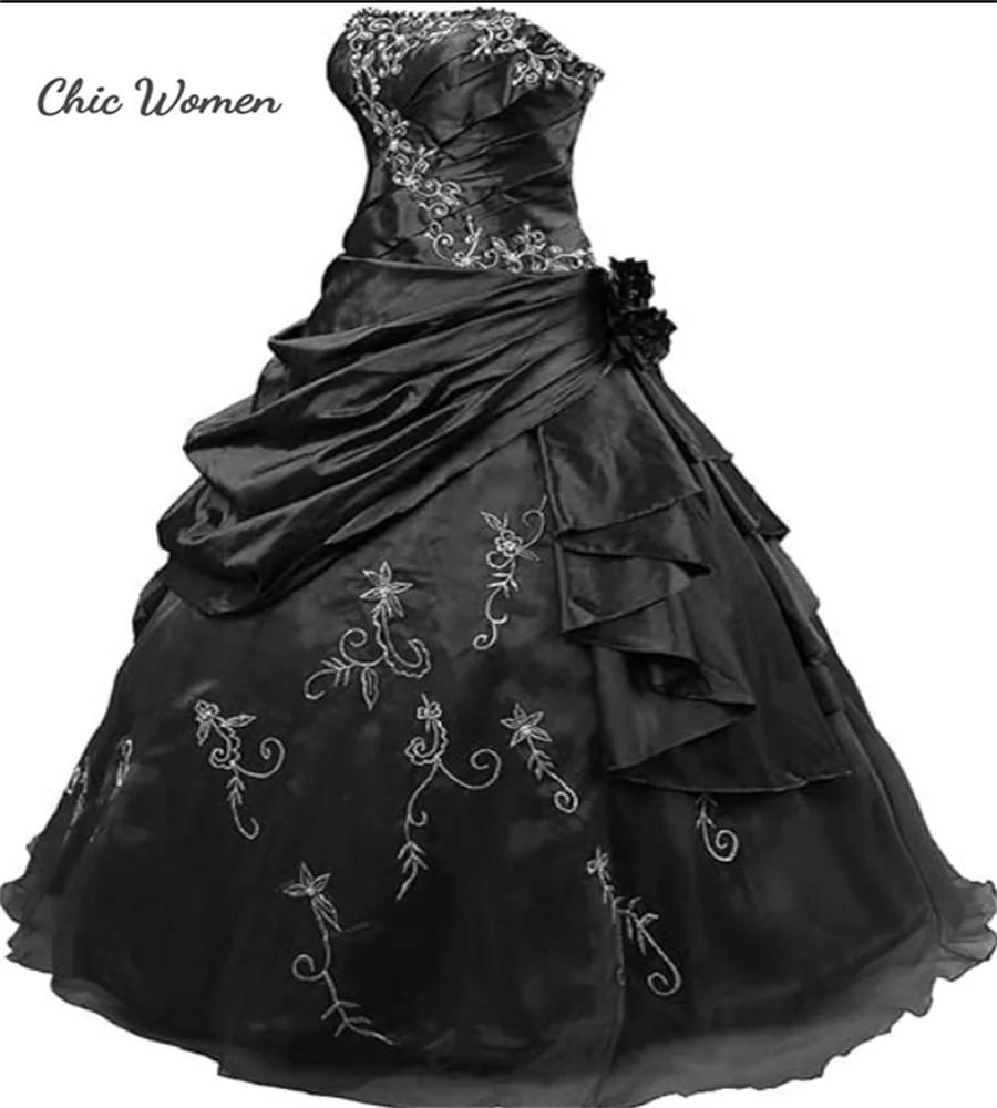 Victorian Gothic Wedding Dress With Embroidery Sweetheart Black Halloween Costume Bridal Dress Medieval Witch Customized