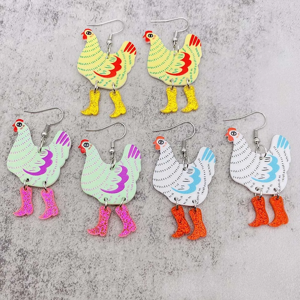 Creative Christmas New Animal Acrylic Earrings Funny High Heels Walking Chicken Drop Earrings for Girl Birthday Festival Gift