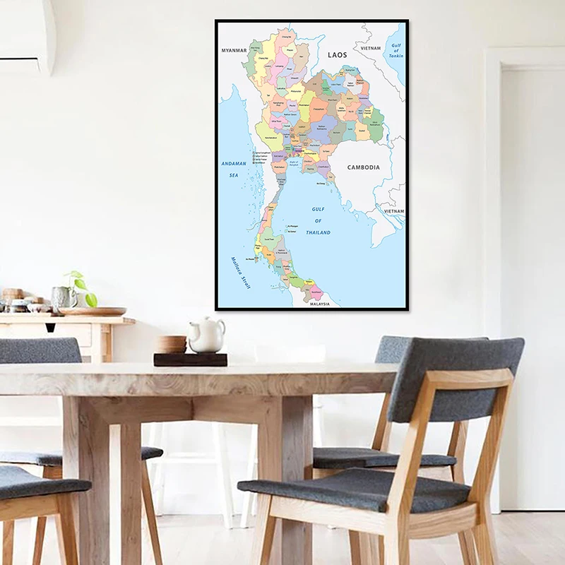 Pintura en lienzo no tejida, mapa de Tailandia en inglés, arte de pared, impresión sin marco, póster, decoración del hogar, suministros escolares, 42x59cm