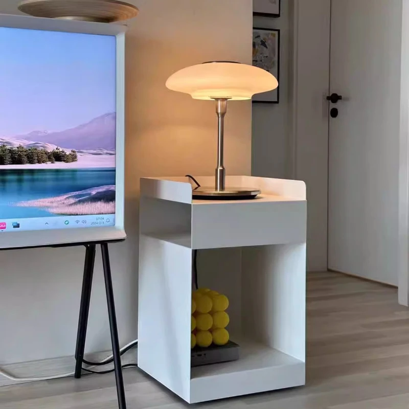 

Modern Minimalist Side Table, Multi-Color Rolling Storage Cart with Wheels, Aesthetic Home Decor Accent for Bedroom Living Room