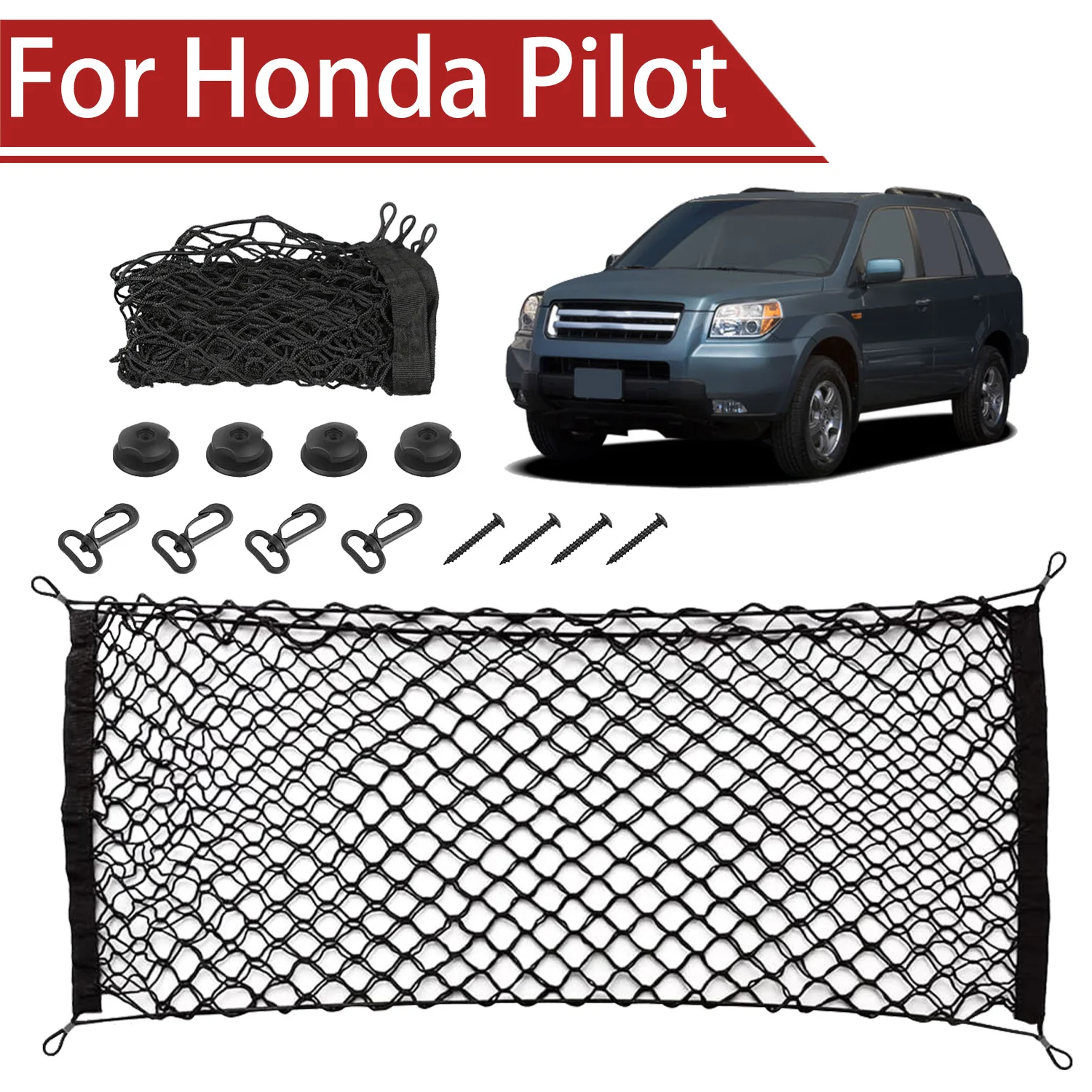 

For Honda Pilot 2003-2025 Cargo Net Trunk Organizer, Elastic Mesh Storage Net Car Accessories Storage Belt Hook