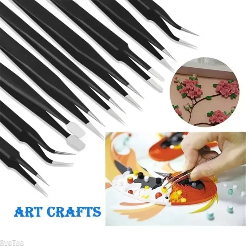 

Бытовые инструменты для ремонта электроники, 10 шт., антистатические прецизионные пинцеты из нержавеющей стали с набором холста, зажим с плоской головкой