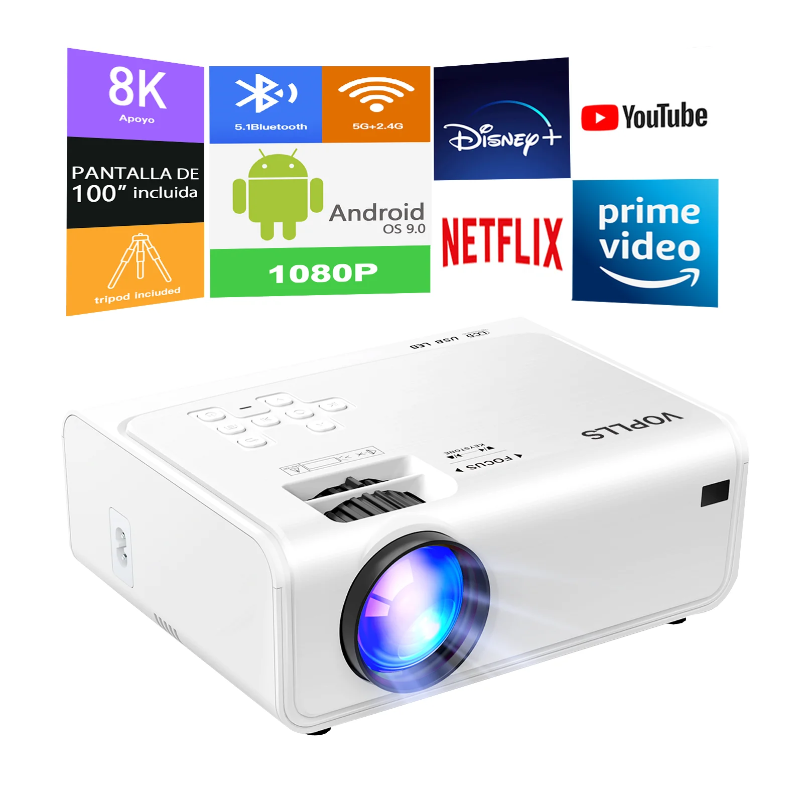 

1080P Projector Full HD Home Theater Portable Outdoor Movie Projector with HDMI USB AV