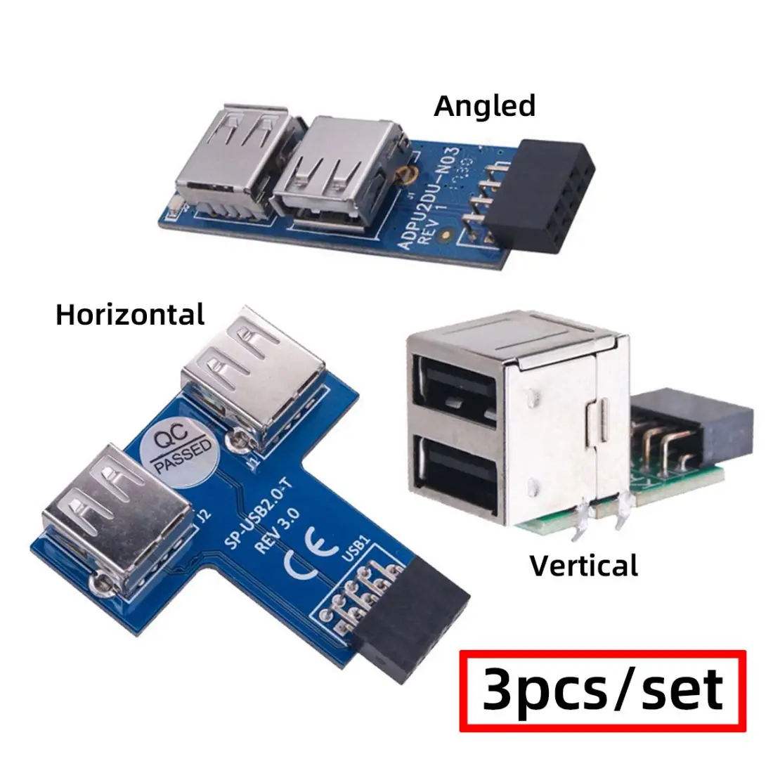 CableCC USB2.0 9Pin Female Front Panel Header Motherboard to Dual USB Female Adapter Vertical Horizontal Type 3pcs/set