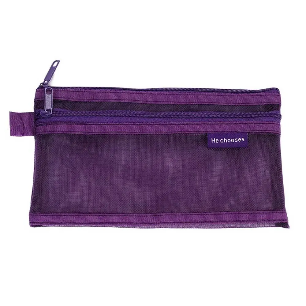 Hollow Clear Mesh Makeup Bag Solid Color Cosmetic Lipstick Bag Transparent Pencile Bag Data Cable Storage Bag Large Capacity