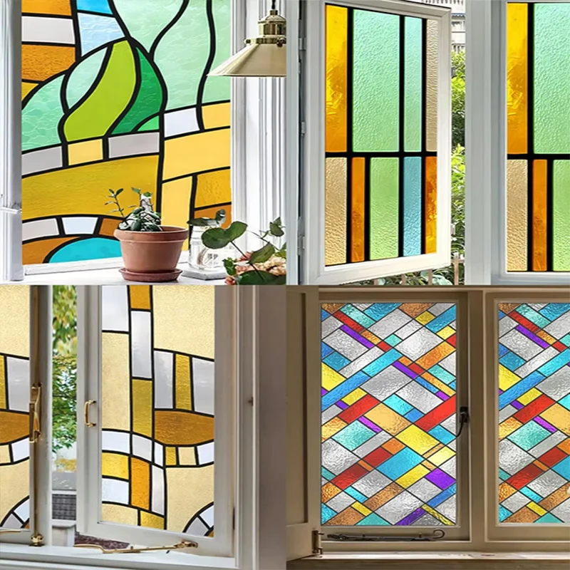 

European Style Retro Glass Film,Electrostatic Frosting,Adhesive Free Art Painting,Privacy Protection, Window Film, Stained Glass