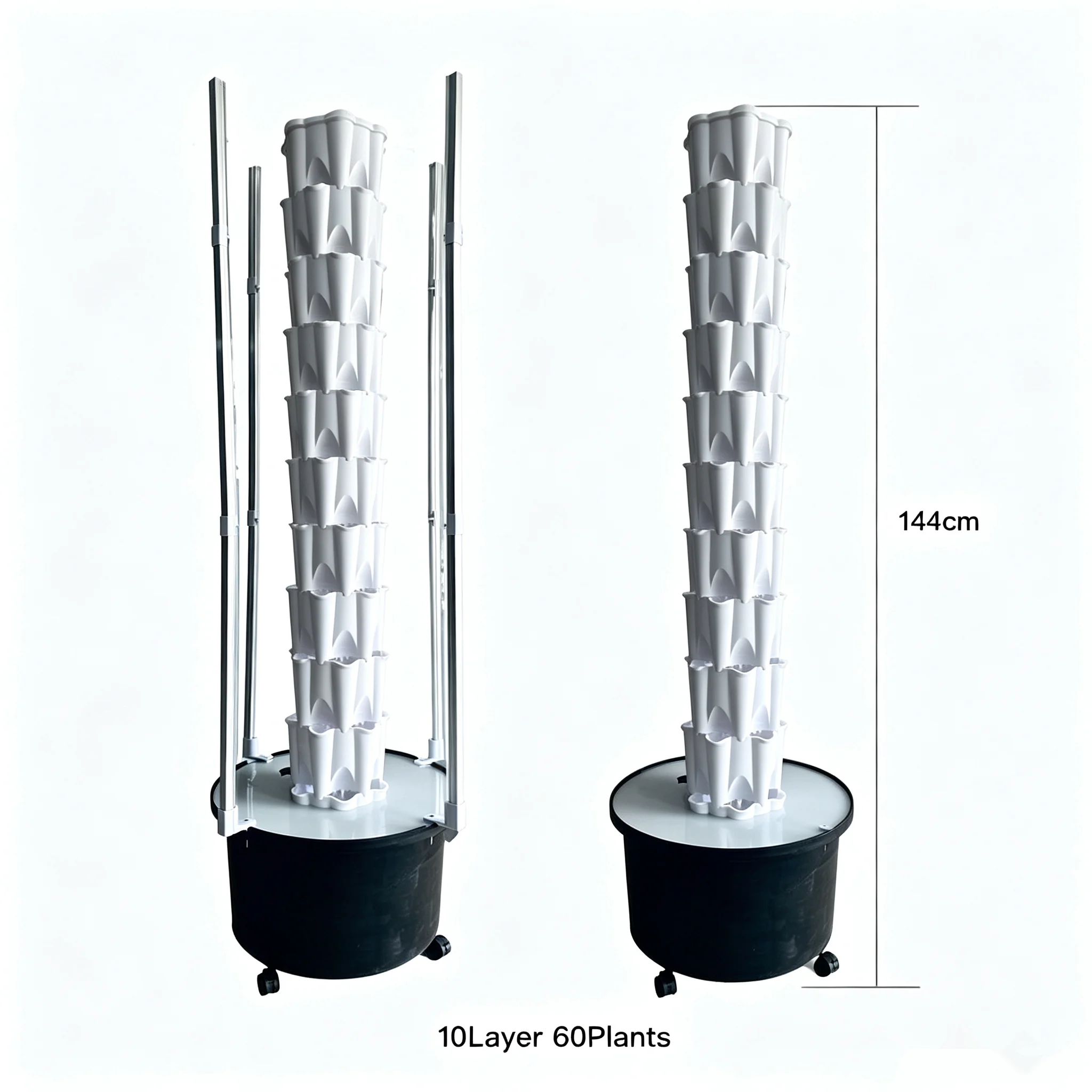 60 Plant Sites Hydroponic Tower with 4 Grow Light, 10 Tiers Vertical Garden Growing System for Herb Vegetables Fruits
