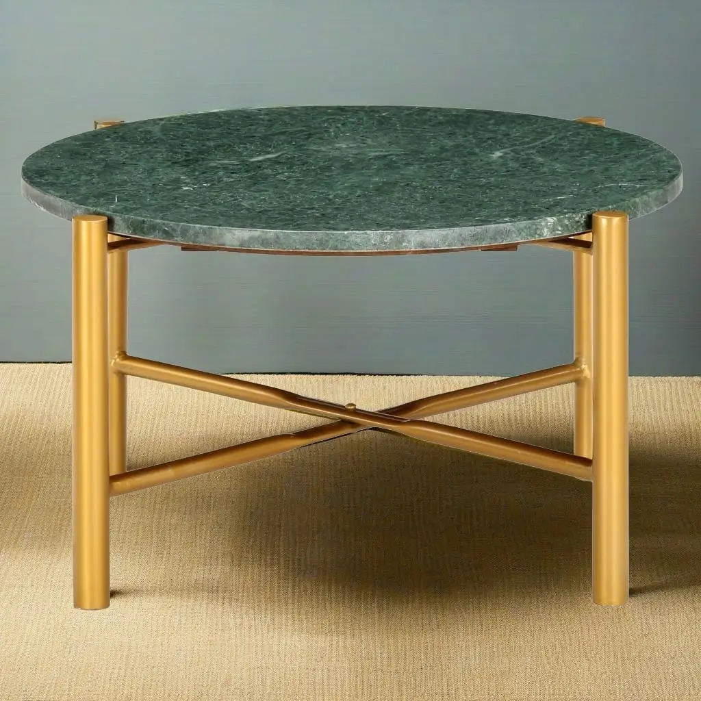 23.6x23.6x13.8 Green Real Stone Coffee Table with Elegant Marble Texture