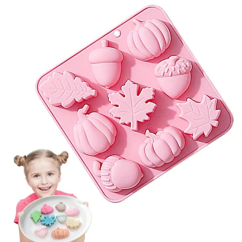 Fall Fondant Molds Silicone Pumpkin Leaf Oak Fruit Shap Mold 9 Cavity DIY Ice Cube Tray Candy Molds For Sugar Craft Candy Cake