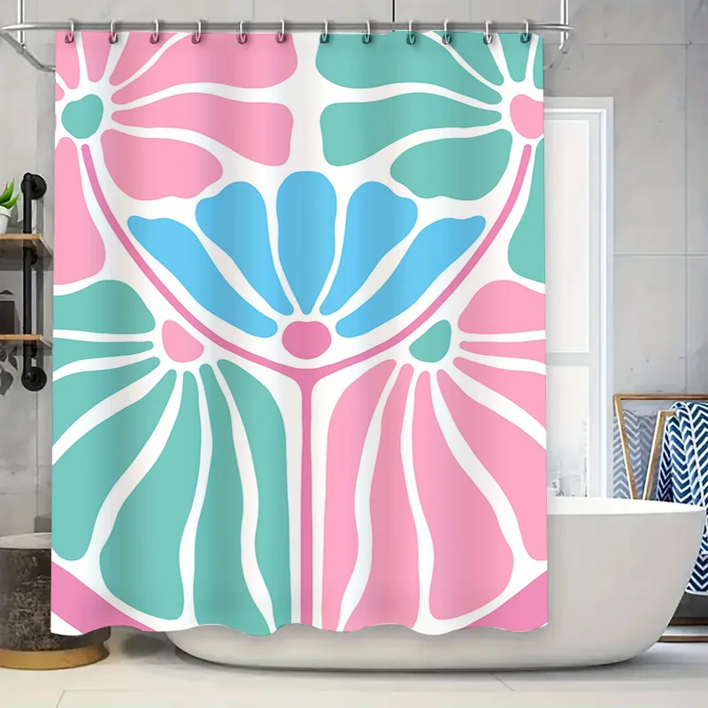 Cortina de ducha para baño, estampado de flores, tela impermeable, decoración de baño, tonos de colores disponibles