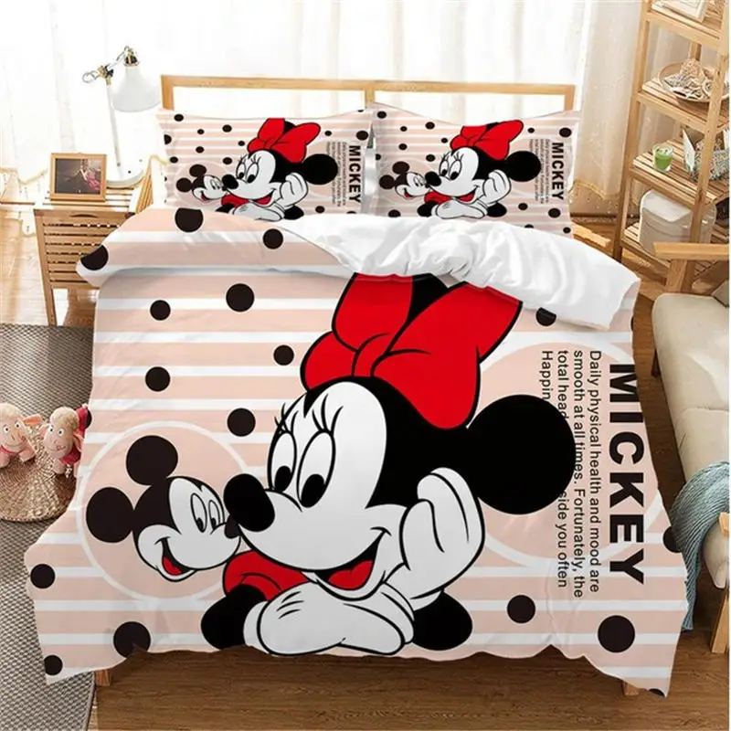 Disney Christmas Mickey Minnie Mouse Bedding Set Cartoon For Children Boys Girl Adult Duvet Cover Christmas Birthday Gift