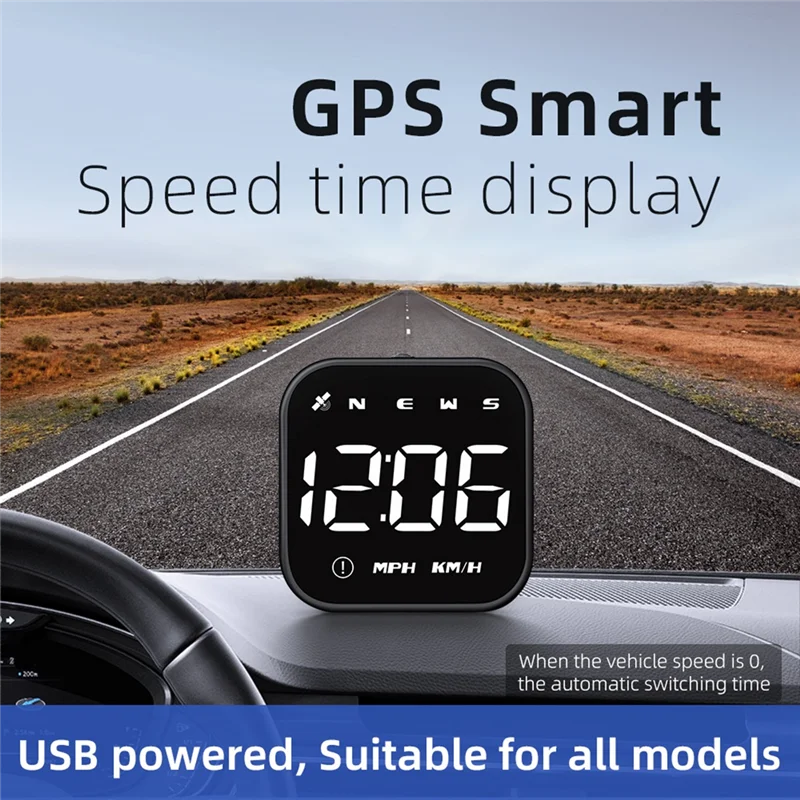 

HUD Car Speedometer Timetable Speed Alarm GPS Head-Up Display Auto Electronic Accessories Fits All Cars (White)