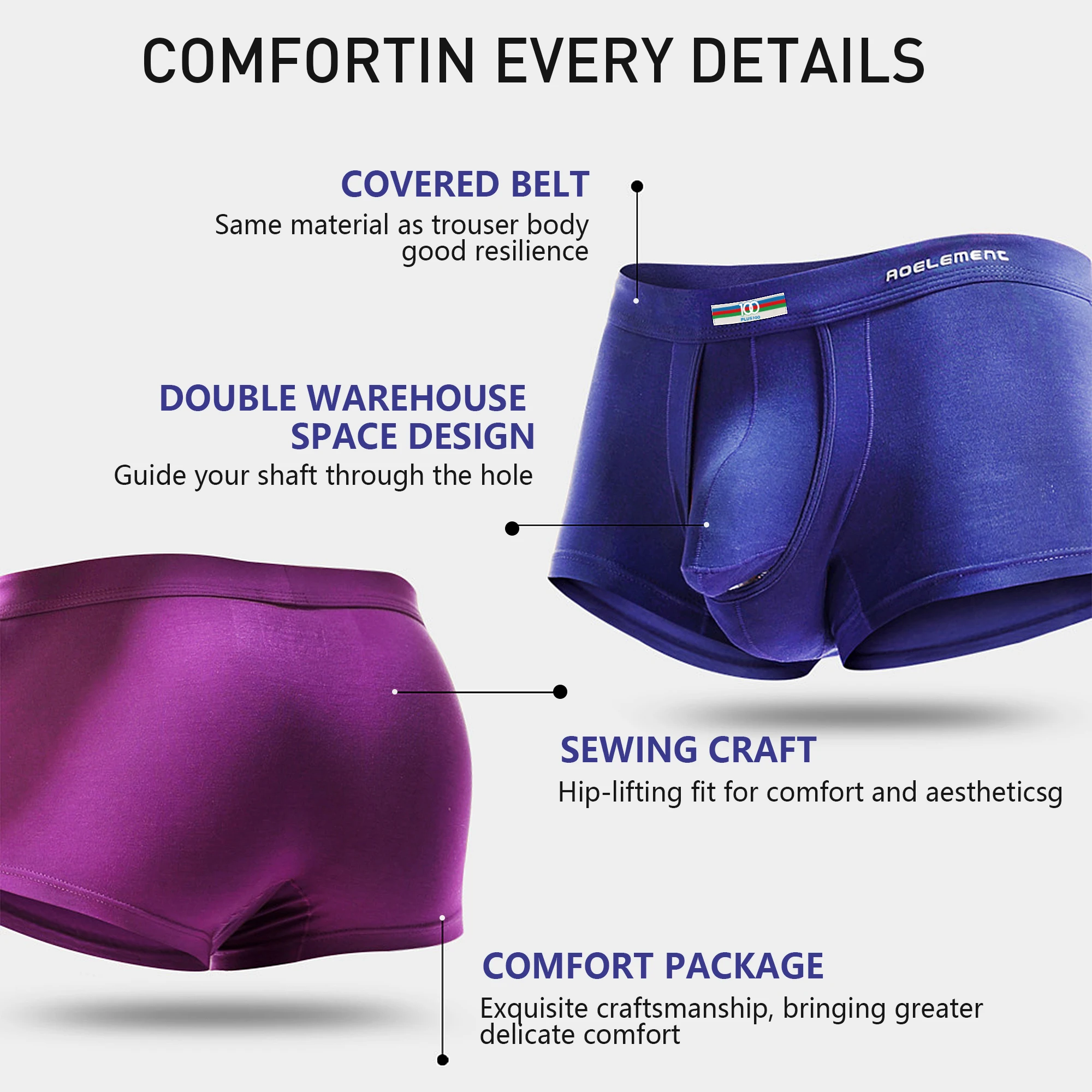 100 Men\'s underwear bulge enhancing boxer briefs men breathable elephant nose fly dual pouch upport separation scrotum Physiolog