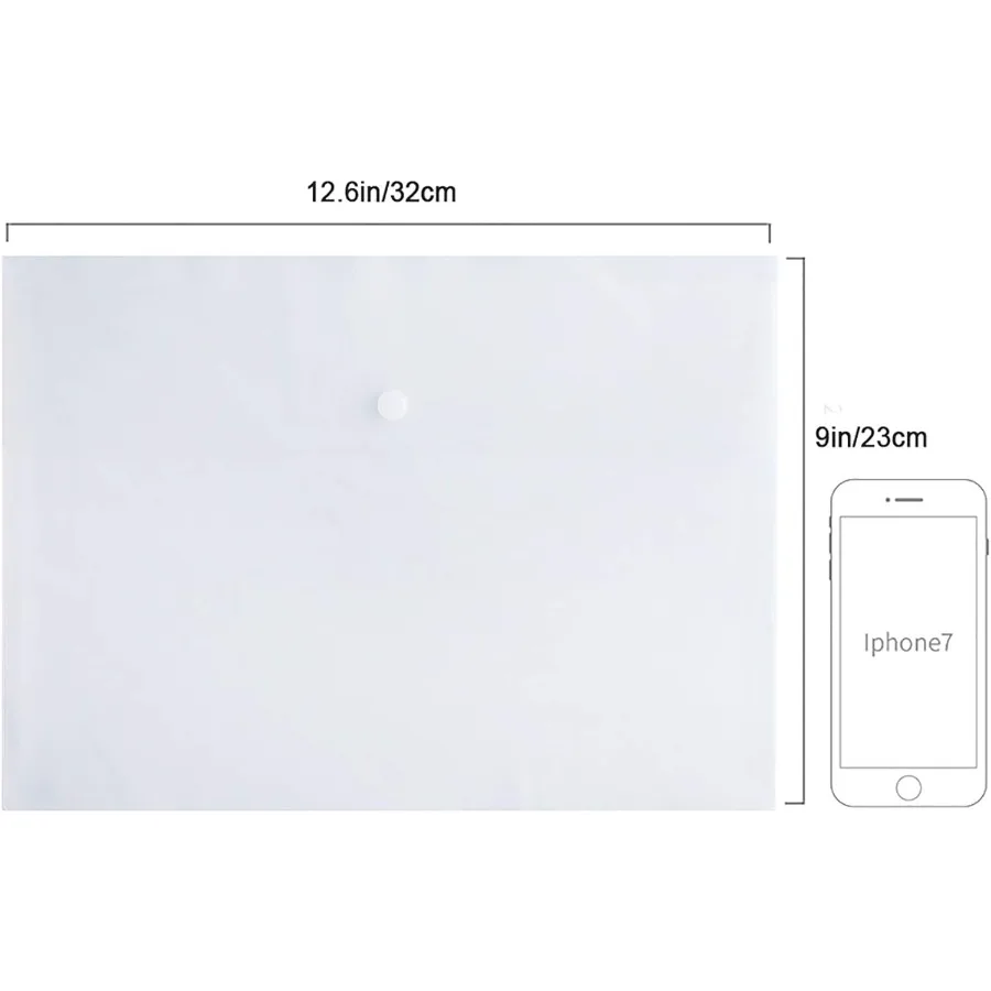 Translucent A4 Size Poly File Folder Pockets with Snap Button Closure for Organizing Flat Documents and Letters Ideal for Offic