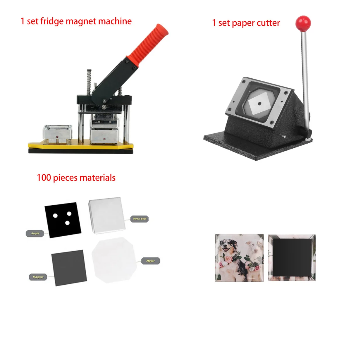 Square Fridge Magnet Making Machine Kit One Machine+Cutter+100pcs materials set