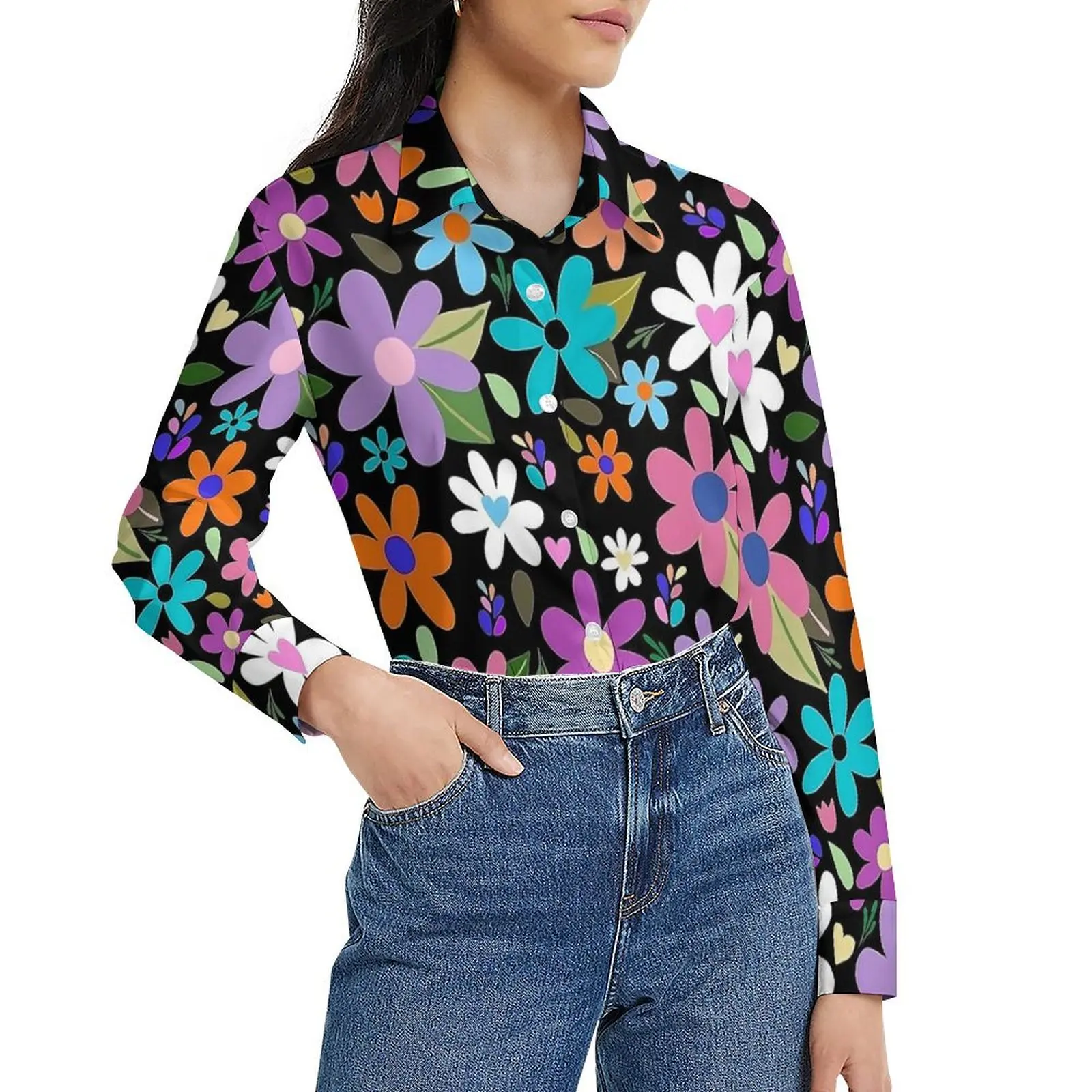 Flower Power Blouse Women Pop Art Flora Street Fashion Loose Blouses Long Sleeve Kawaii Shirts Graphic Clothes Large Size