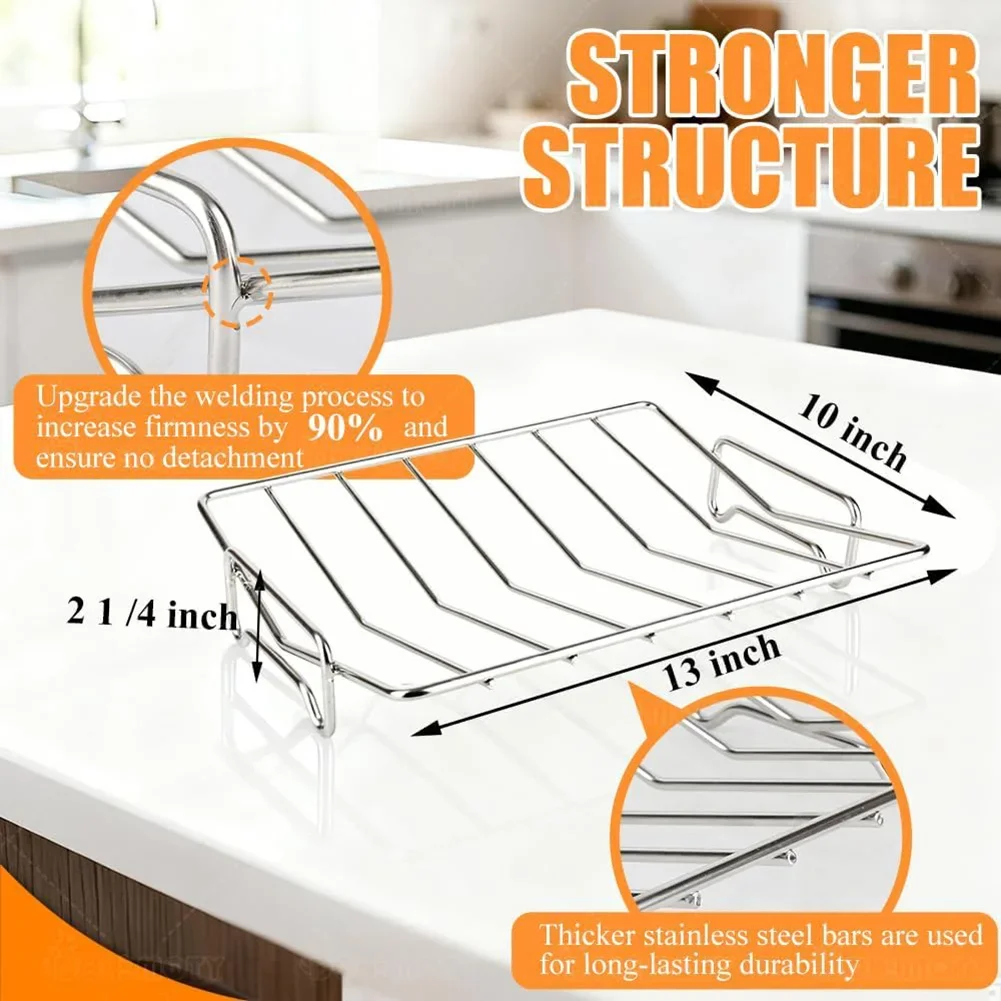 Stainless Steel Grill Rack V Shape for Even Heat Distribution 10 Inch Width for Turkey Roast and Pork Shoulder Cooking